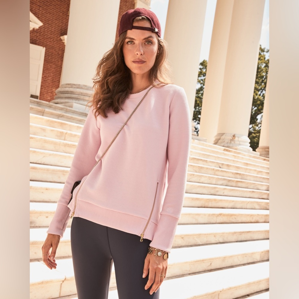 Addison‎ Bay Active Rib Zip Everyday Crewneck Sweatshirt in Petal Pink XL NWT